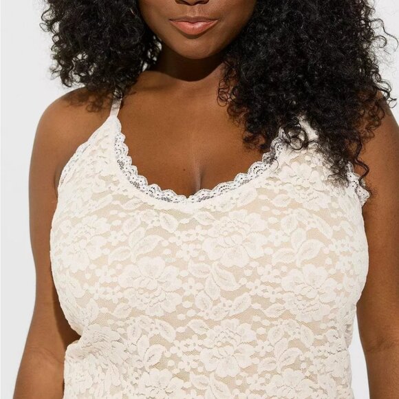 Torrid Cami Tank Top 5X Ivory All Over Stretch Textured Lace Layering Plus Size - Picture 3 of 4